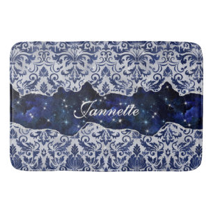 Chic blommigt glittery Navy Blue Silver Monogram Badrumsmatta