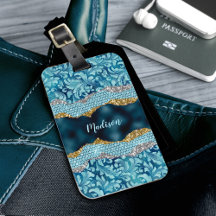 Chic blommigt glittery Teal Turcos guld monogram