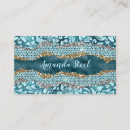 Chic blommigt glittery Teal Turcos guld monogram Tidsbeställning Kort