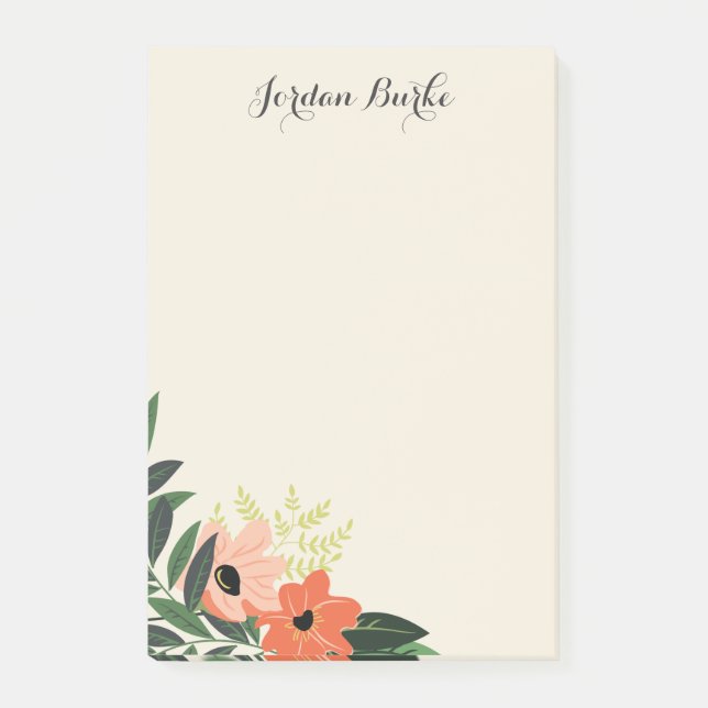 Chic Blommigt Gräns Monogram Post-it Block (Framsida)