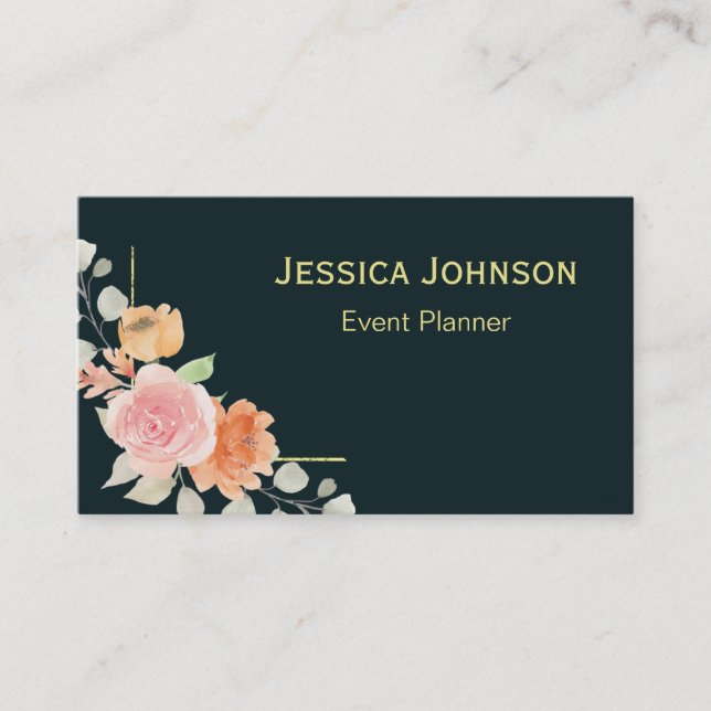 Chic Blommigt Gräns Monogram Visitkort (Framsida)