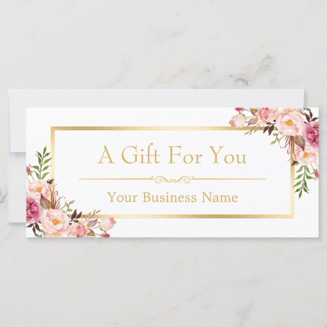Chic Blommigt Guld Beauty Salon Gift Certificate (Framsida)