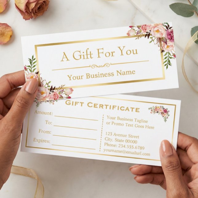 Chic Blommigt Guld Beauty Salon Gift Certificate (Skapare uppladdad)