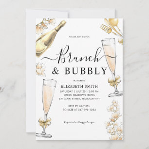 Chic Blommigt Guld Brunch och Bubly Möhippa Inbjudningar
