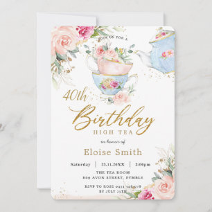 Chic Blommigt High Tea Födelsedagsfest ANY AGE Inbjudningar
