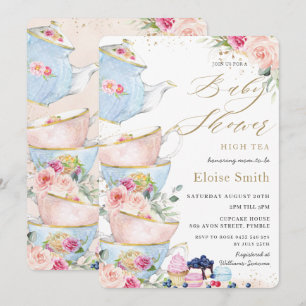 Chic Blommigt High Tea Party Baby Shower Inbjudningar