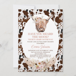 Chic Blommigt Höland Cow Cowhide Baby Shower Inbjudningar