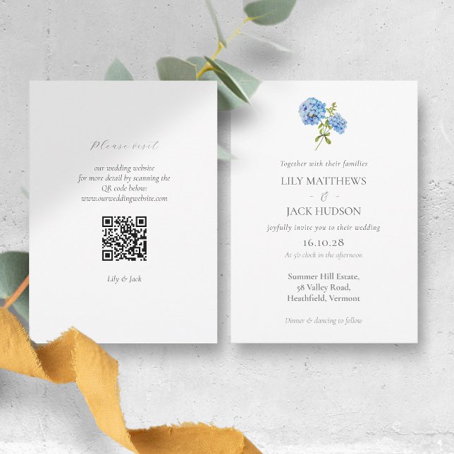 Chic Blommigt Hydrangea QR Code Wedding bjudande (Skapare uppladdad)