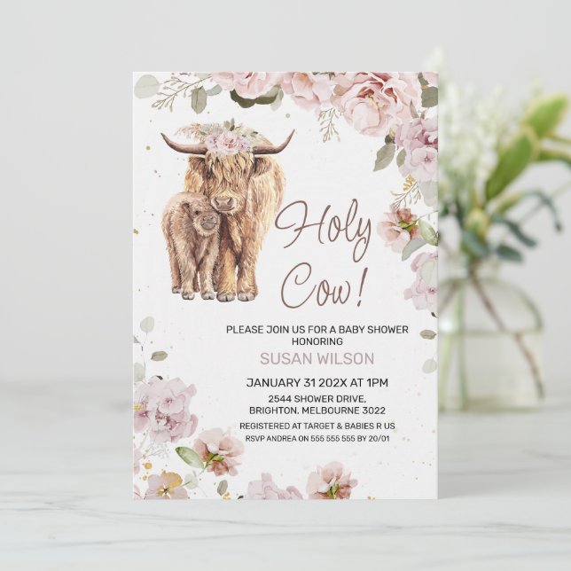 Chic  Blommigt Kow och Calf Baby Shower Inbjudningar (Stående Fram)