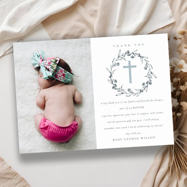 Chic Blommigt Laurel Wandesky Dusky Blue Grått Bap Tack Kort (Skapare uppladdad)