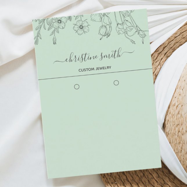 Chic Blommigt Light Teal Botanical Earring Card Visitkort (Skapare uppladdad)