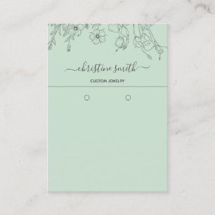 Chic Blommigt Light Teal Botanical Earring Card Visitkort