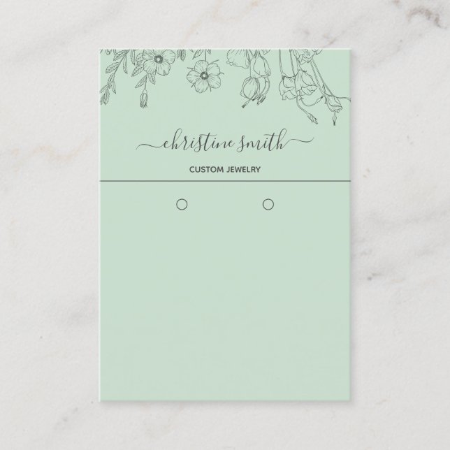 Chic Blommigt Light Teal Botanical Earring Card Visitkort (Framsida)