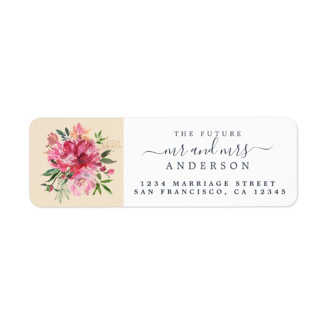 Chic Blommigt Monogram Bröllop Returadress Etikett (Framsidan)