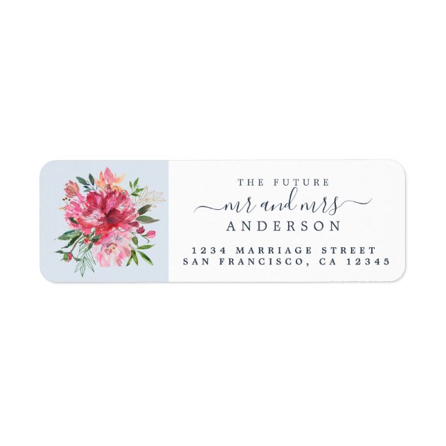 Chic Blommigt Monogram Bröllop Returadress Etikett (Framsidan)