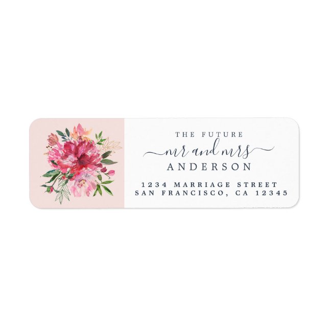 Chic Blommigt Monogram Bröllop Returadress Etikett (Framsidan)