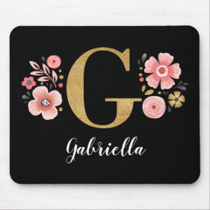 Chic Blommigt Monogram Initial Black Guld Brev G Musmatta