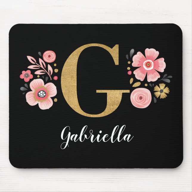 Chic Blommigt Monogram Initial Black Guld Brev G Musmatta (Framsidan)
