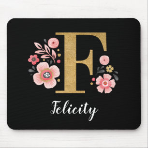 Chic Blommigt Monogram Initial Rosa Guld Brev F Musmatta