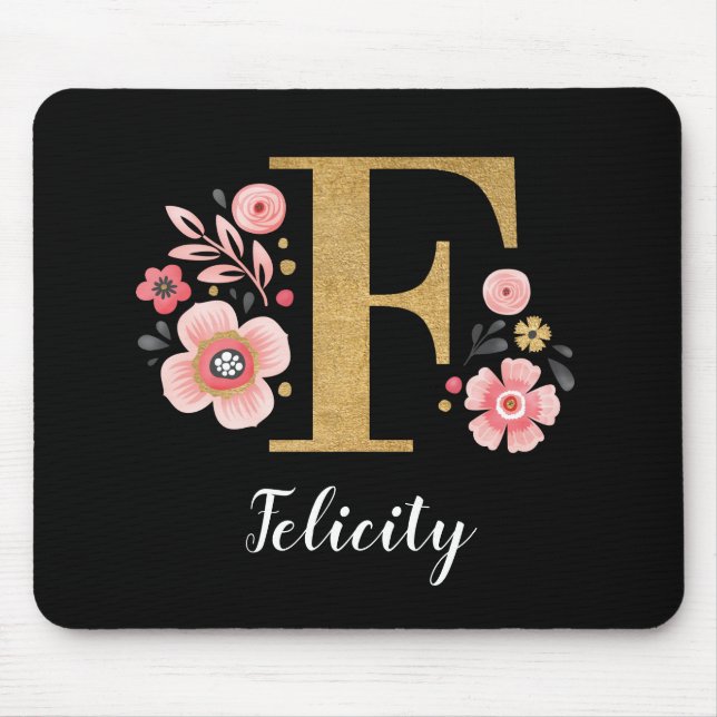 Chic Blommigt Monogram Initial Rosa Guld Brev F Musmatta (Framsidan)