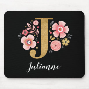 Chic Blommigt Monogram Initial Rosa Guld Brev J Musmatta