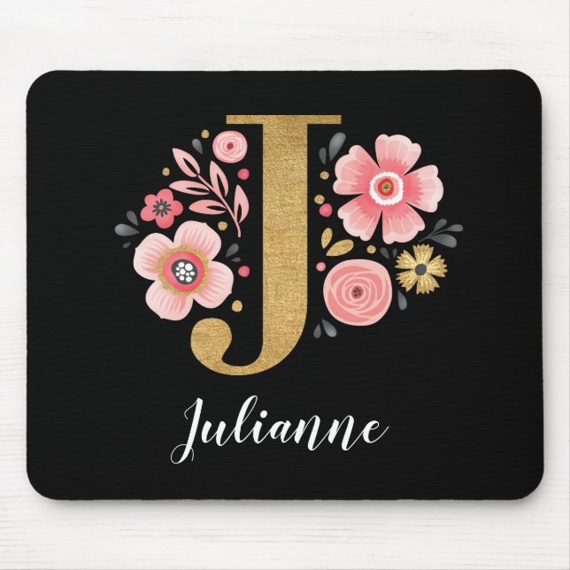 Chic Blommigt Monogram Initial Rosa Guld Brev J Musmatta (Framsidan)
