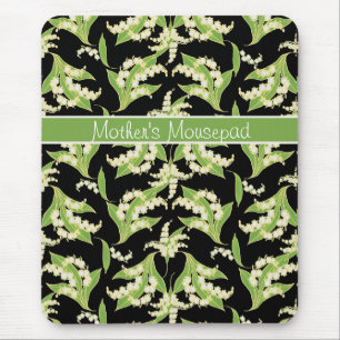 Chic Blommigt Mousepad: Lilies of the Valley, Blac Musmatta