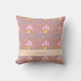Chic Blommigt Mushroom Mönster Rosa Namn Kudde