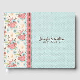 Chic Blommigt och Polka Dot Bröllop Guest Bok
