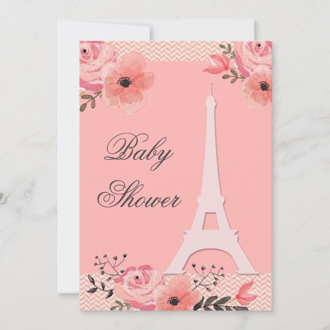 Chic Blommigt Paris Eiffel Torn Baby Shower Inbjudningar (Framsida)