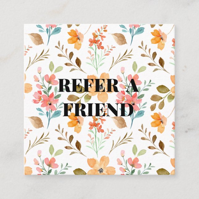 Chic Blommigt Patterned Referral Card med Elegant. (Framsida)