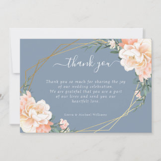 Chic Blommigt Peach Guld Dusty Blue Bröllop Tack Kort