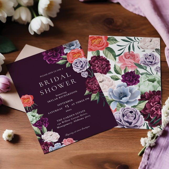 Chic Blommigt Peonies Ro Blommars Möhippa Inbjudningar (Chic Floral Peonies Rose Blossoms Bridal Shower Invitation)