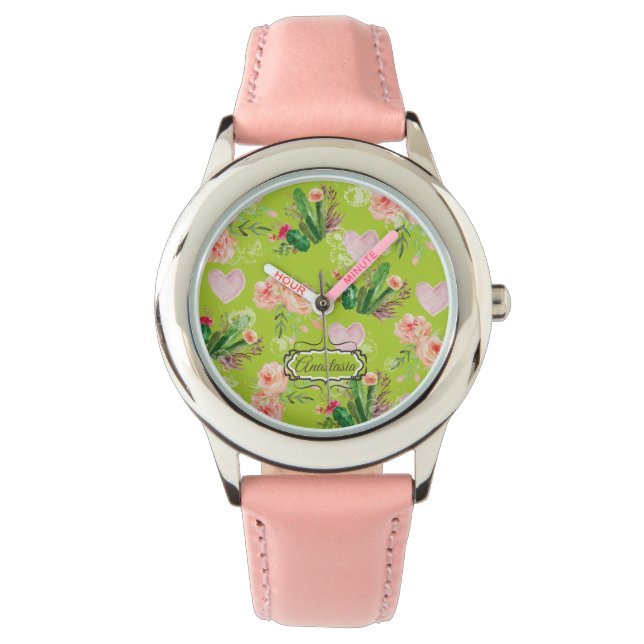 Chic Blommigt Personlig Cactus Armbandsur (Framsida)
