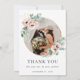 Chic Blommigt Poppy Greenery Photo Bröllop Tack Kort