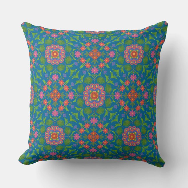Chic Blommigt Rangoli, Deep Blue Pillow eller Cush Kudde (Framsida)