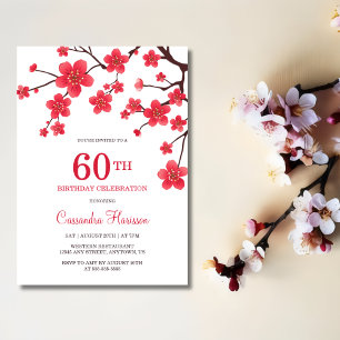 Chic Blommigt Red Cherry Blommar Sakura Birthday Inbjudningar