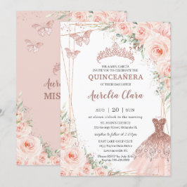 Chic  Blommigt Ro Guld Dress Gown Quinceañera Inbjudningar