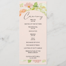 Chic Blommigt Rosa Bröllop Ceremony Program