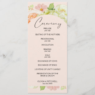 Chic Blommigt Rosa Bröllop Ceremony Program
