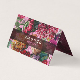 Chic blommigt rosa Burgundy lila glitter monogram Visitkort