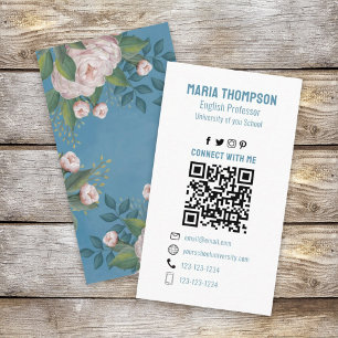Chic Blommigt Rosa Vintage Ro Professionell QR-kod Visitkort