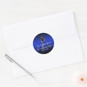 Chic Blommigt Royal Blue Dress Birthday Quinceaner Runt Klistermärke