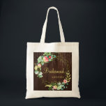 Chic blommigt Rustik land bridesmaid bröllop Tygkasse<br><div class="desc">Elegant Rustic land blommigt bröllop bridesmaid/maid of honor/blomma fullgod text till väskan med en  rosa och koral röd ros andedräkt med tealblått löv och gyllene löv och en snurra ljus på mörk brunlada bakgård. Perfekt för blommigt land vår,  sommarträdgårdsbröllop eller höstträdgårdsbröllop firande.</div>