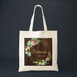 Chic blommigt Rustik land bridesmaid bröllop Tygkasse<br><div class="desc">Elegant Rustic land blommigt bröllop bridesmaid/maid of honor/blomma fullgod text till väskan med en  rosa och koral röd ros andedräkt med tealblått löv och gyllene löv och en snurra ljus på mörk brunlada bakgård. Perfekt för blommigt land vår,  sommarträdgårdsbröllop eller höstträdgårdsbröllop firande.</div>