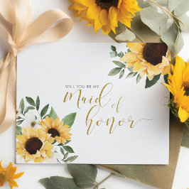 Chic Blommigt Solros blir du Maid of honor Inbjudan Vykort