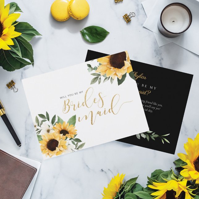 Chic Blommigt Solros, blir du min Bridesmaid? Inbjudan Vykort (Chic Floral Sunflower Will You Be My Bridesmaid? Invitation Postcard)