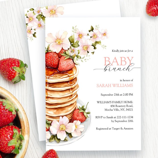 Chic Blommigt Strawberry Pancake Baby Shower Brunc Inbjudningar (Skapare uppladdad)