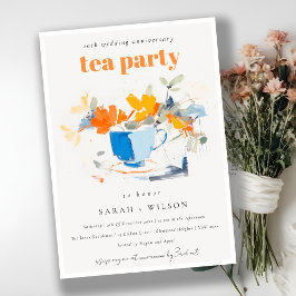 Chic Blommigt Tea Kopp Bröllop-årsdagen Tea Party Inbjudningar