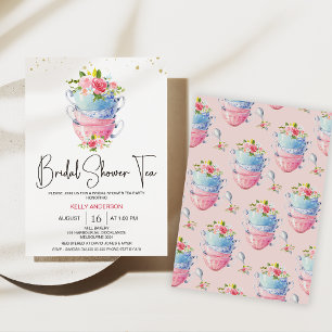 Chic Blommigt Tea Kopp Tea Party Möhippa Inbjudningar